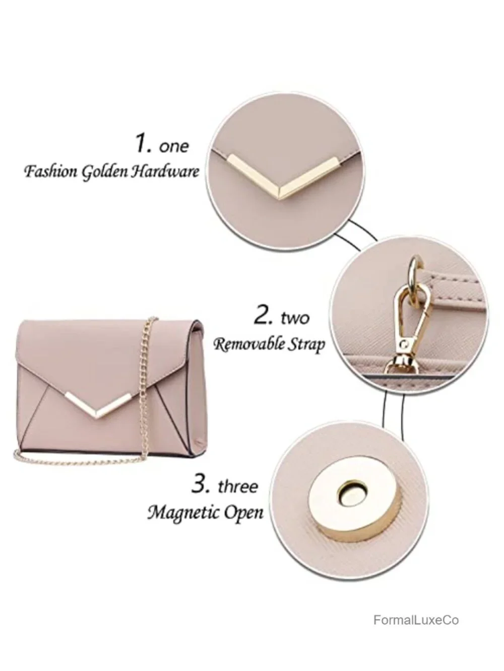 Faux Leather Evening Envelope Clutch Purse Foldover Bag with Chain Strap